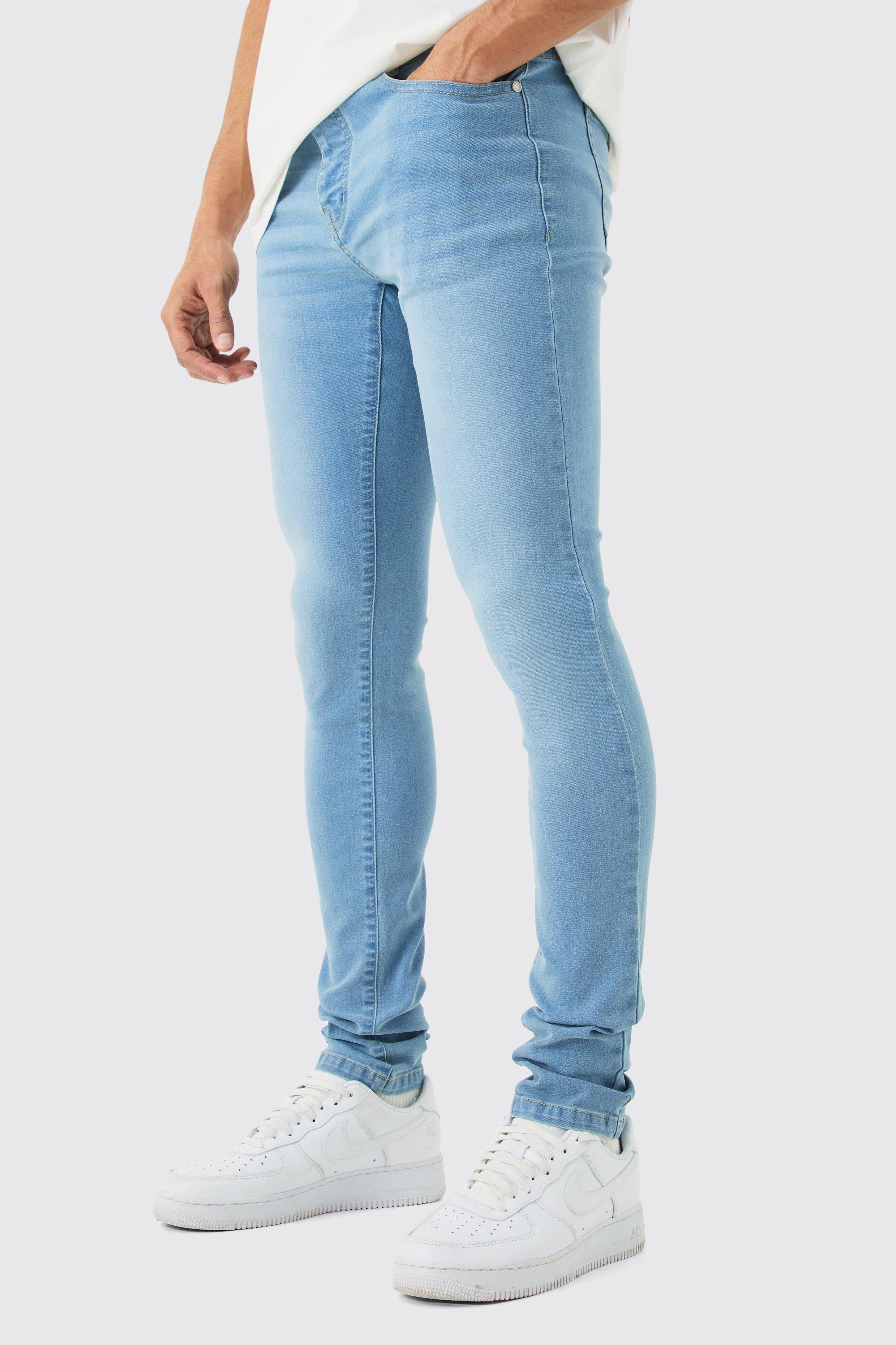 Mens Skinny Stretch Stacked Jean In Light Blue, Blue